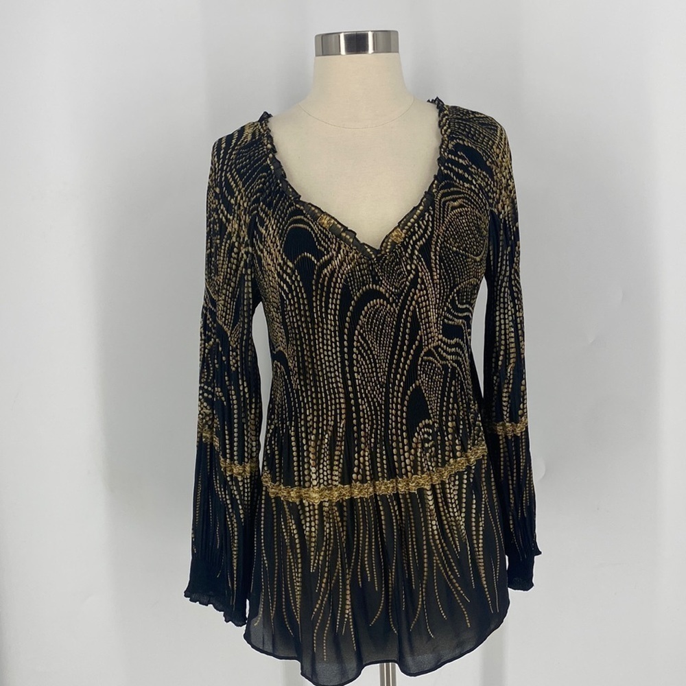 Melissa Paige Petite Chain/Bead Details V-Neck Long Sleeve Semi Sheer Blouse